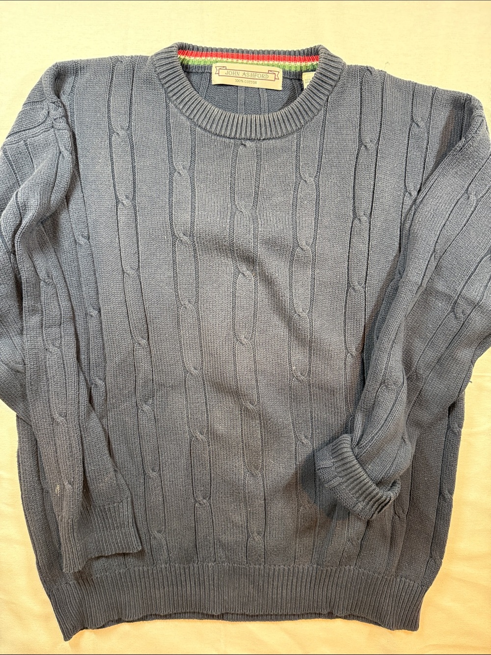 90s Vintage John Ashford Cable Knit Crewneck Sweater Navy Blue M